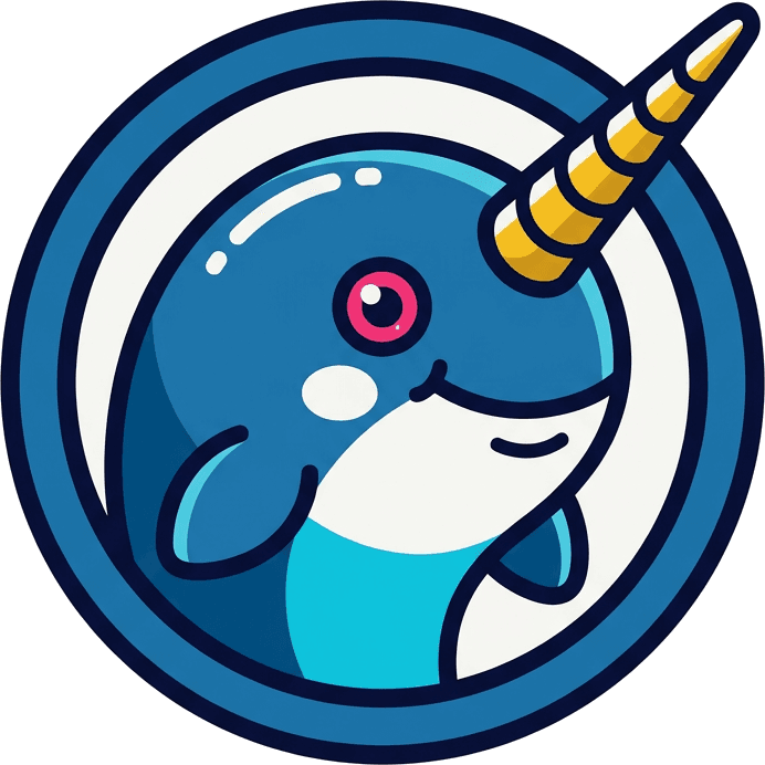 NORBY logo mark: a navy circular badge with a gold spiral narwhal tusk