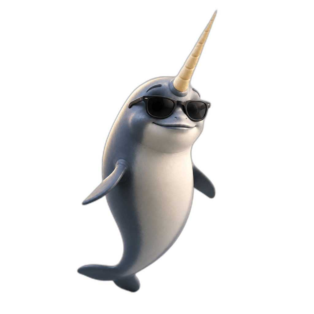 Norby the narwhal wearing black sunglasses